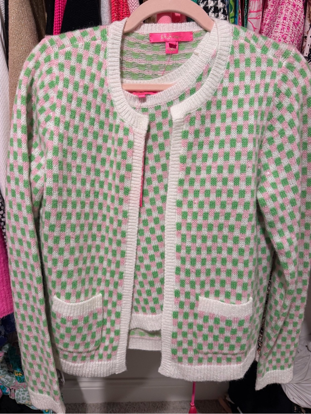 Lilly Pulitzer Pink, Green & Cream Knit Cardigan set